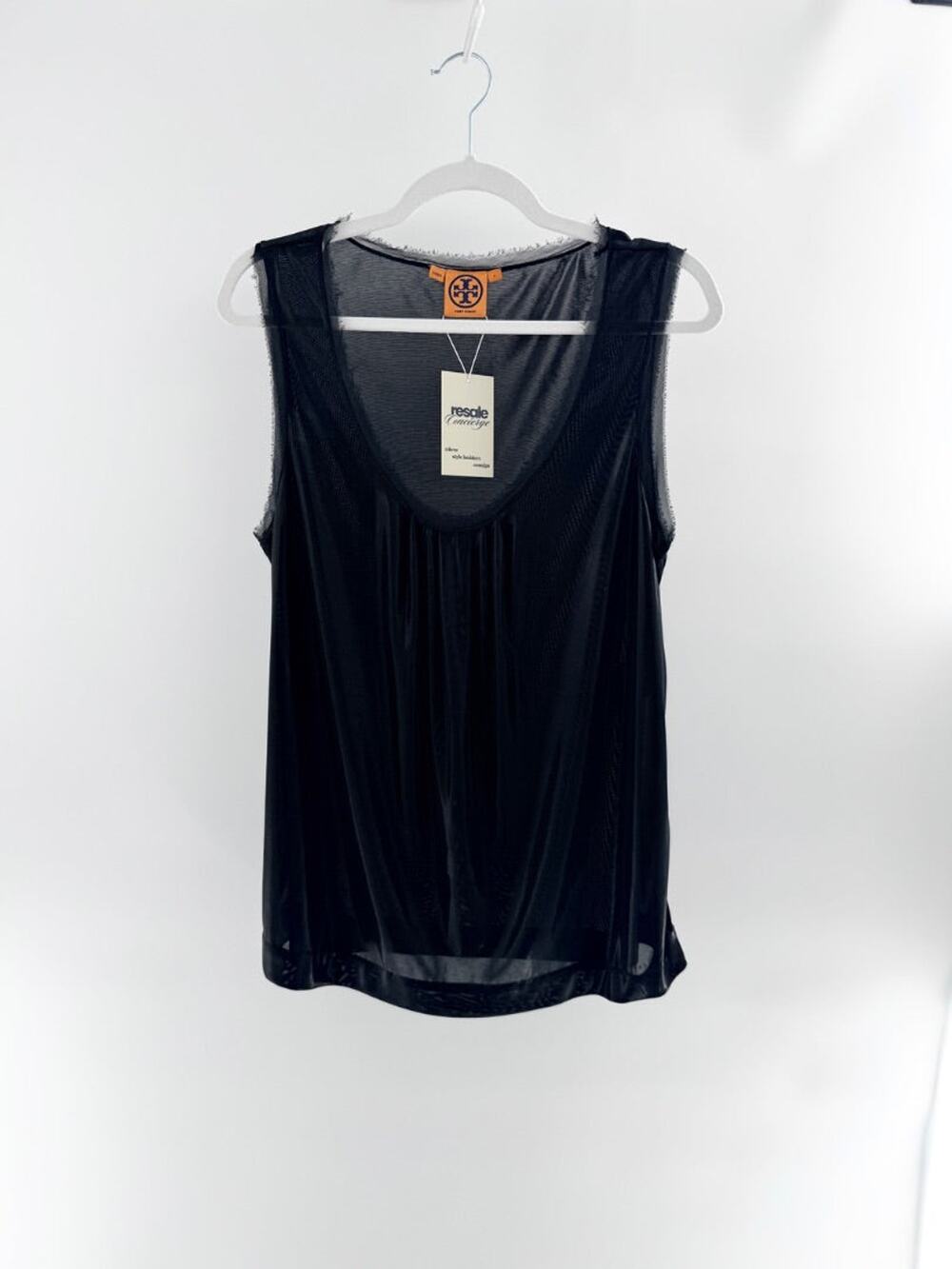 Tory Burch Sleeveless Scoop Neck Sheer Mesh Tank Top Black Women's Size Large